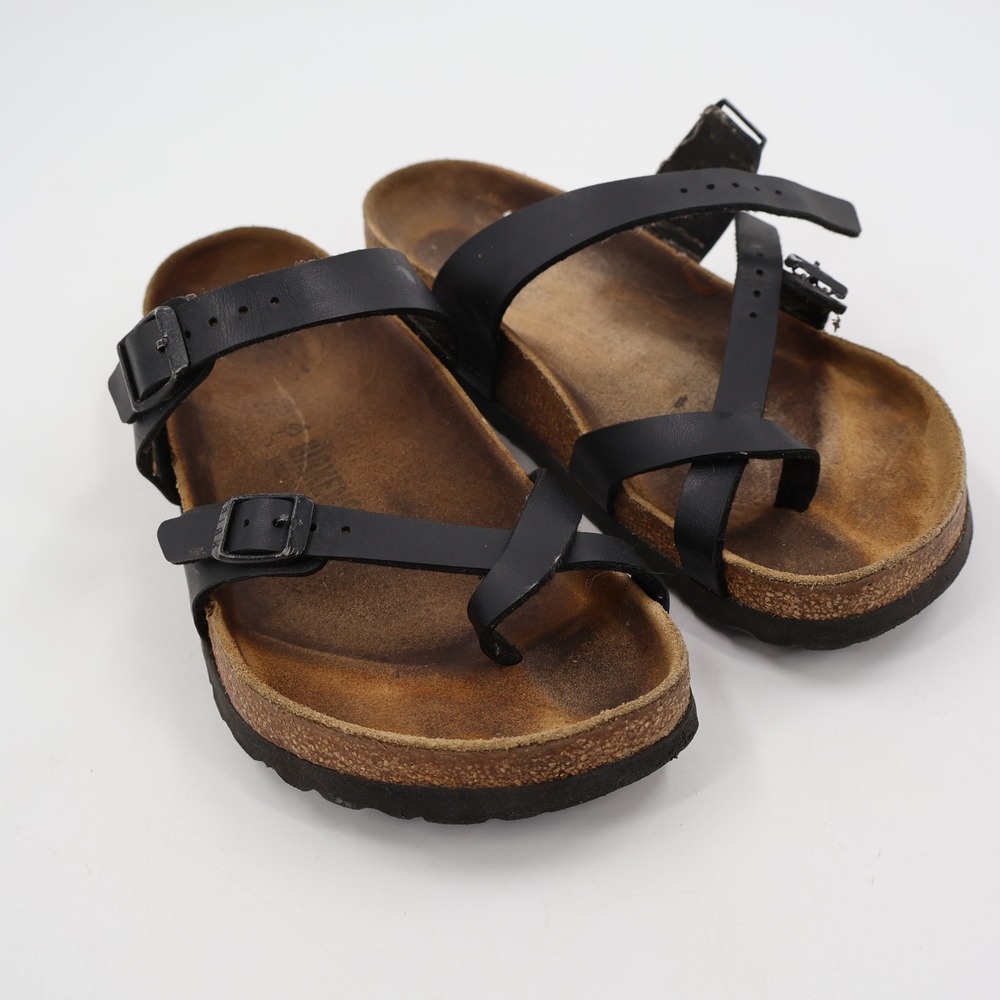 Birkenstock Mayari Sandals Womens 39 Black Birko-Flor Toe Loop Strappy Slides